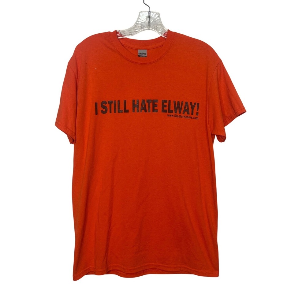 Gildan I Still Hate Elway T Shirt Mens Medium Orange Cleveland Browns